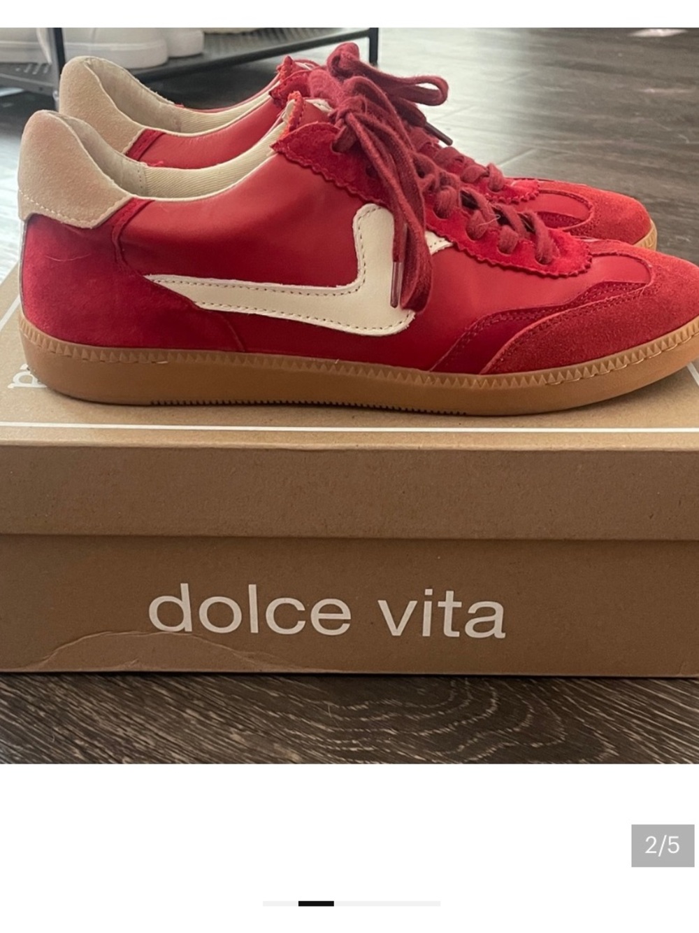 Dolce Vita Red Suede & Leather Low-Top Sneakers with White Accent like new